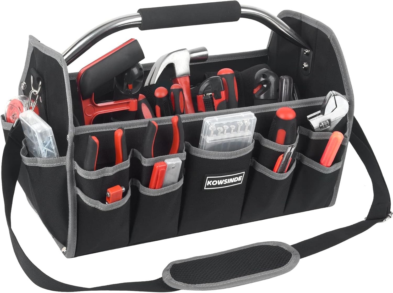 16 Inch Open Top Tool Bag, Foldable 29 Pockets Tool Tote Bags with Handle & P…