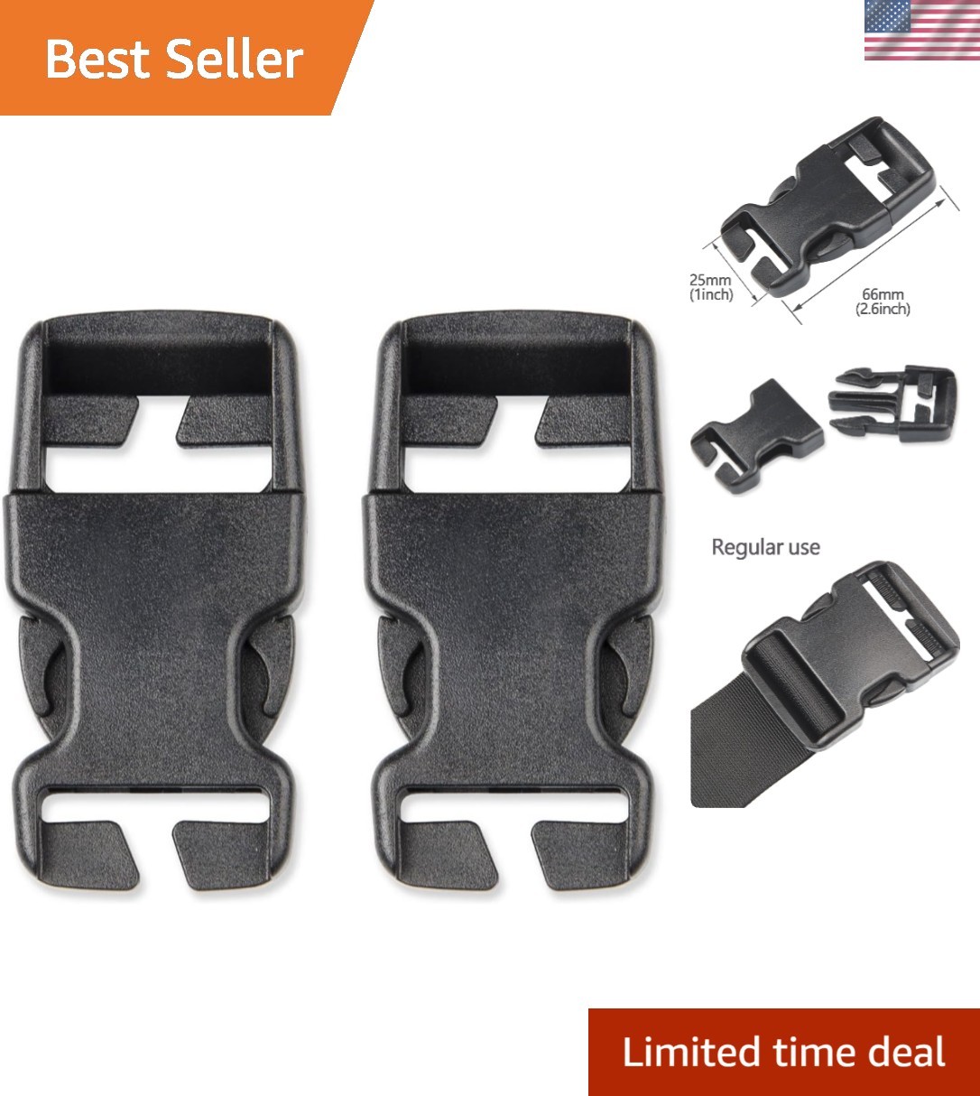 Quick Release Black Buckles for 25mm Straps – Durable and No-Sew Design