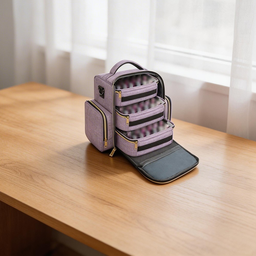 Nail Polish Carrier Bag with Dual Top Handles and Adjustable Shoulder Strap