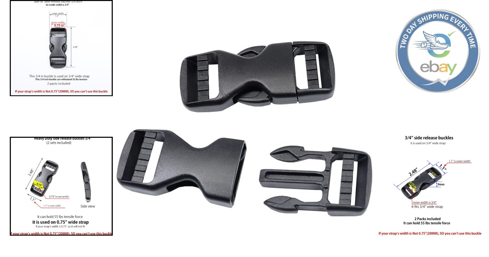 Lightweight 3/4 Inch Plastic Snap Clips – Dual Side Adjustable Buckles (2 Sets)