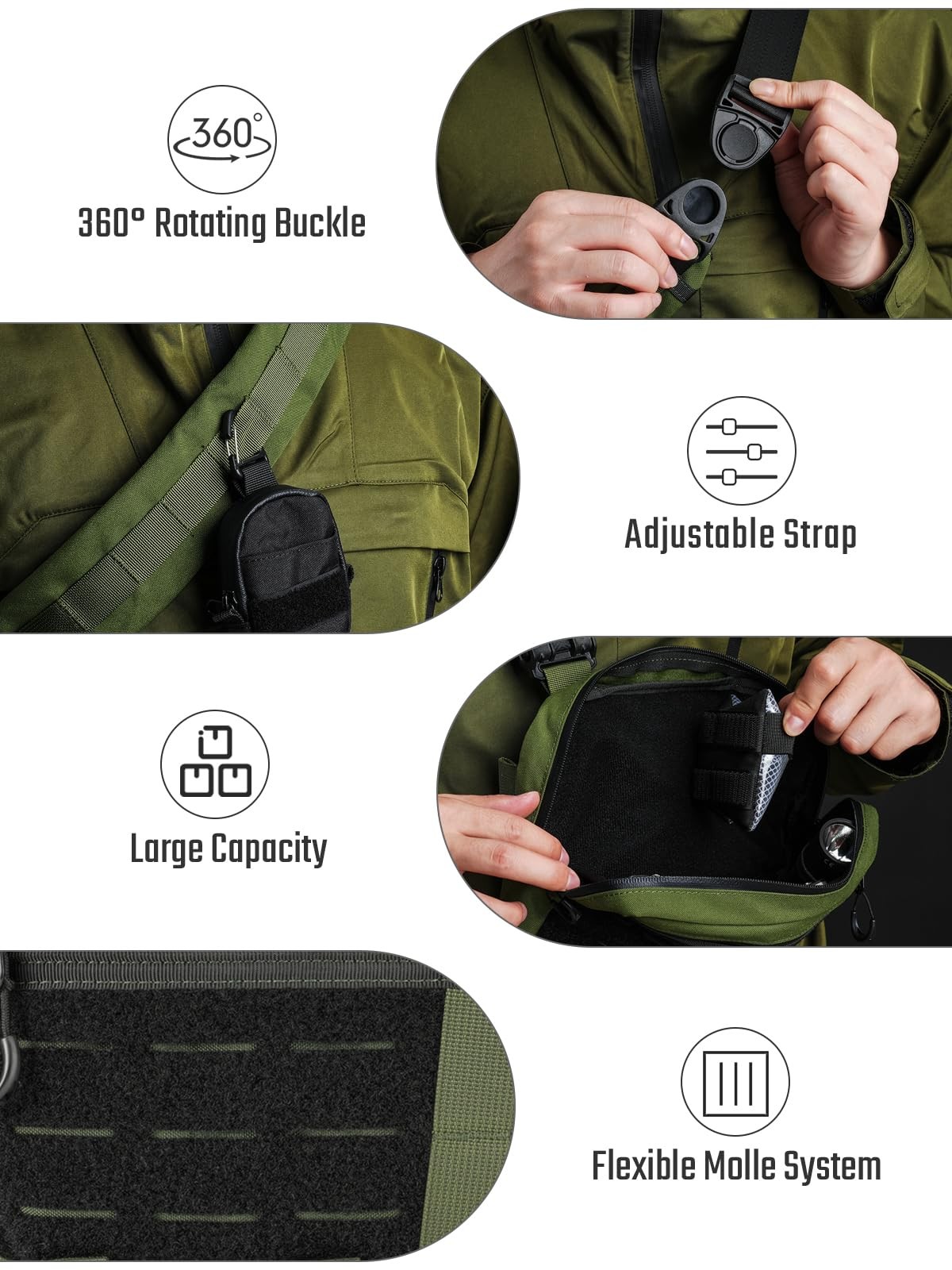 TACTICAL_GEEK Crossbody Shoulder Bag Nylon Daypack Black Green Small