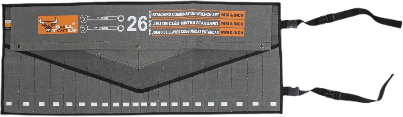 Heavy-Duty 26-Pocket Tool Roll Organizer in Sand Washed Grey – Durable Canvas