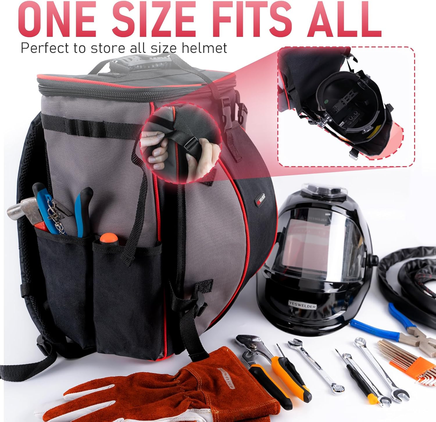 Heavy-Duty Welding Backpack with Helmet Catch – Large Capacity Tool Bag