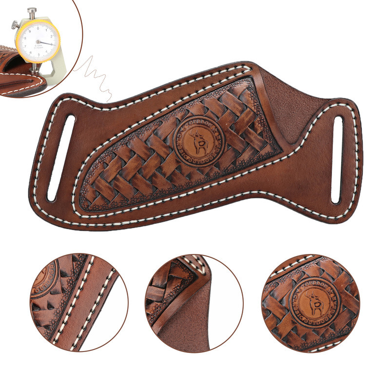 TOURBON Leather Engraved Fixed Blade Knife Sheath Belt Pouch EDC Knives Case