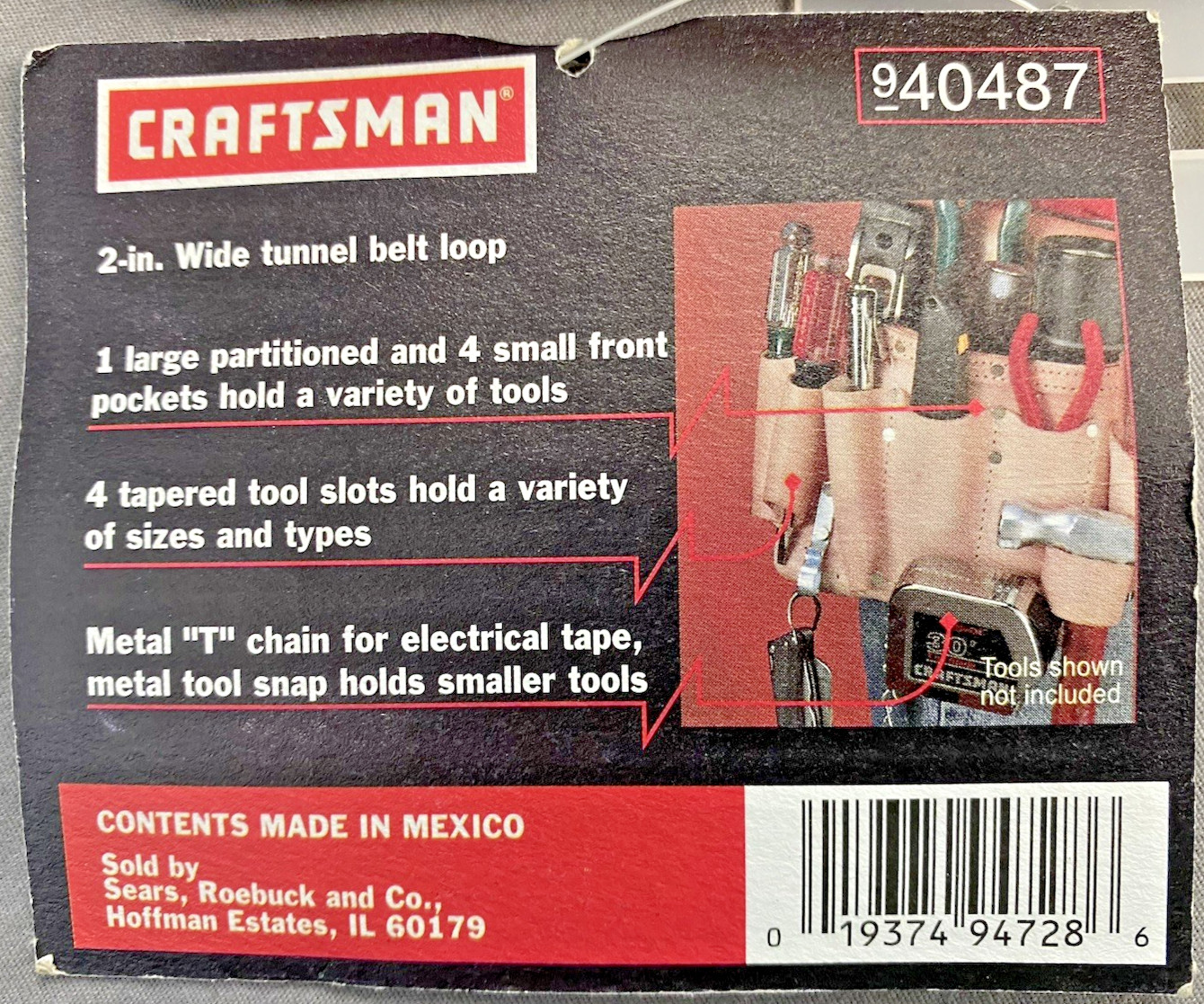 Craftsman Heavy Duty 9 Pocket Utility Tool Pouch Hammer Loop /Tape Holder 940487