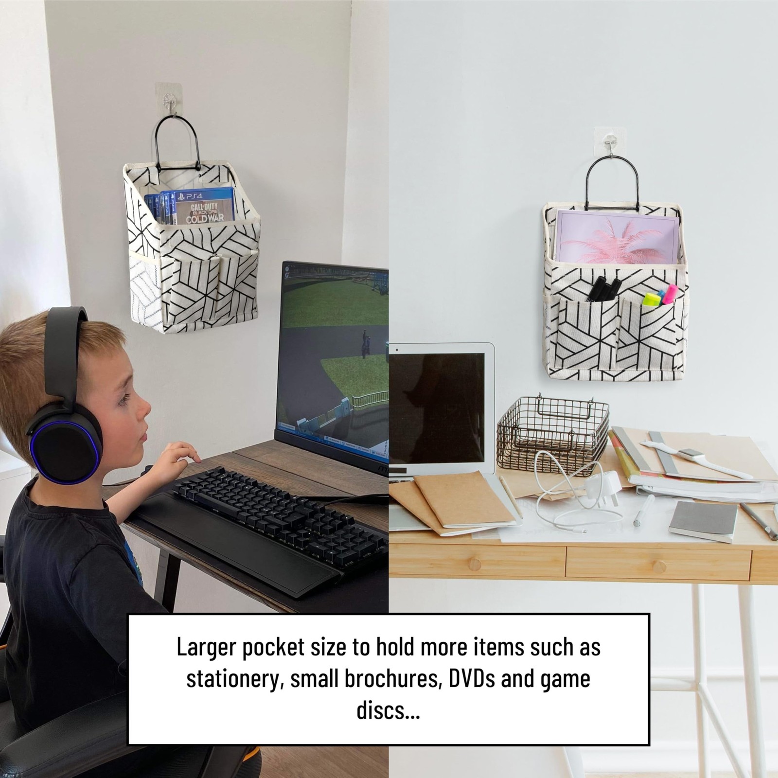 2pcs Wall Hanging Storage Bag, Small Door Closet Linen Fabric Pockets Organiz…