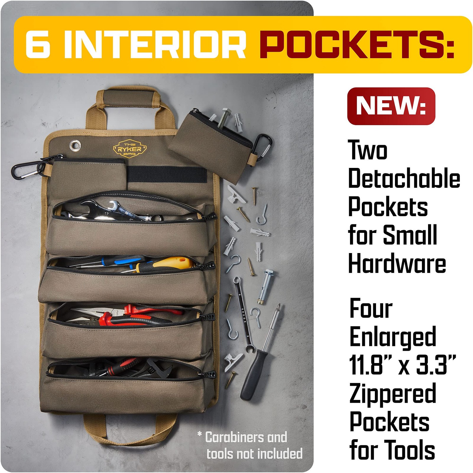 The Ryker Roll Up Tool Bag Organizer Gifts for Dad. Original Roll, Khaki