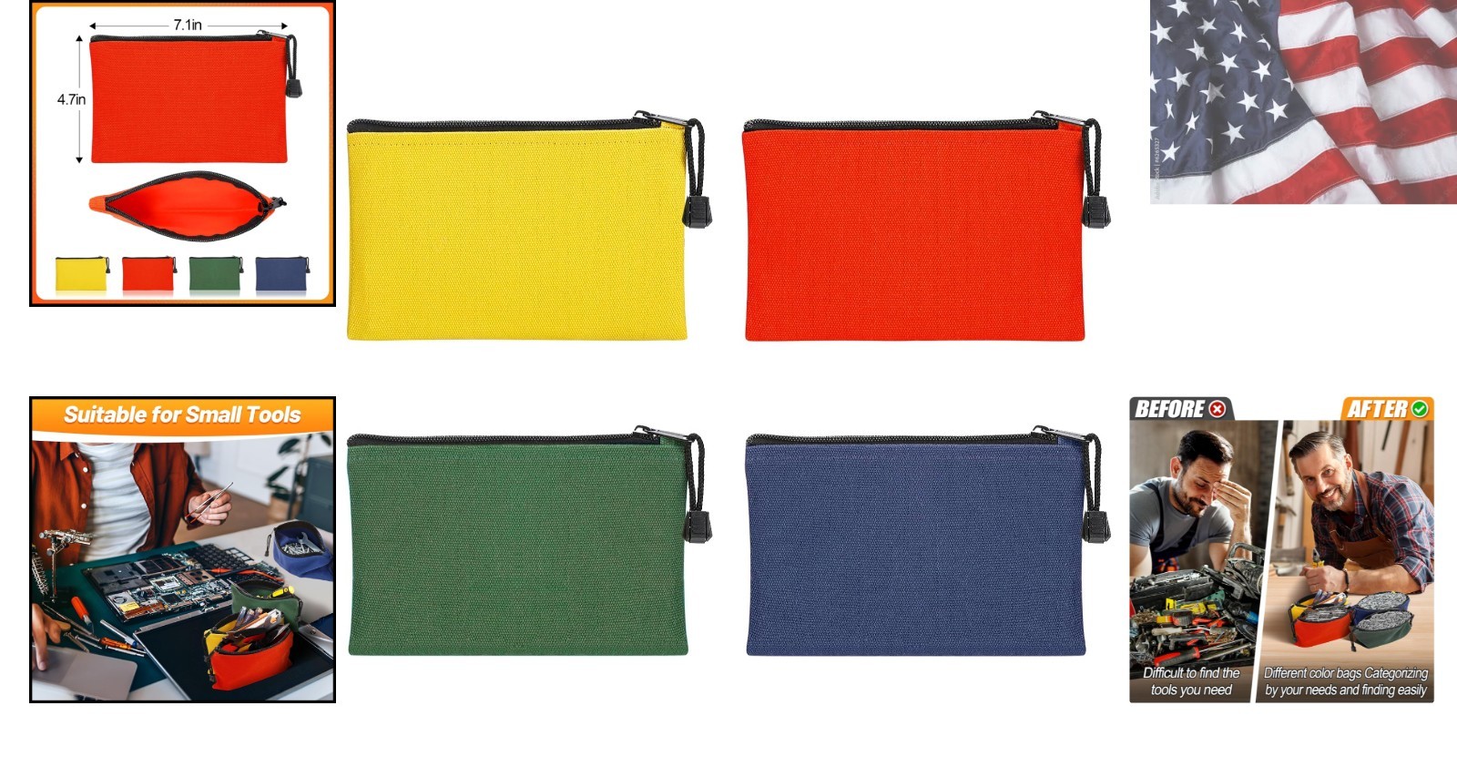 7”x4.7” Canvas Tool Bags Pouches – 4 Pack Heavy Duty Zipper Pouch Set, Mult…
