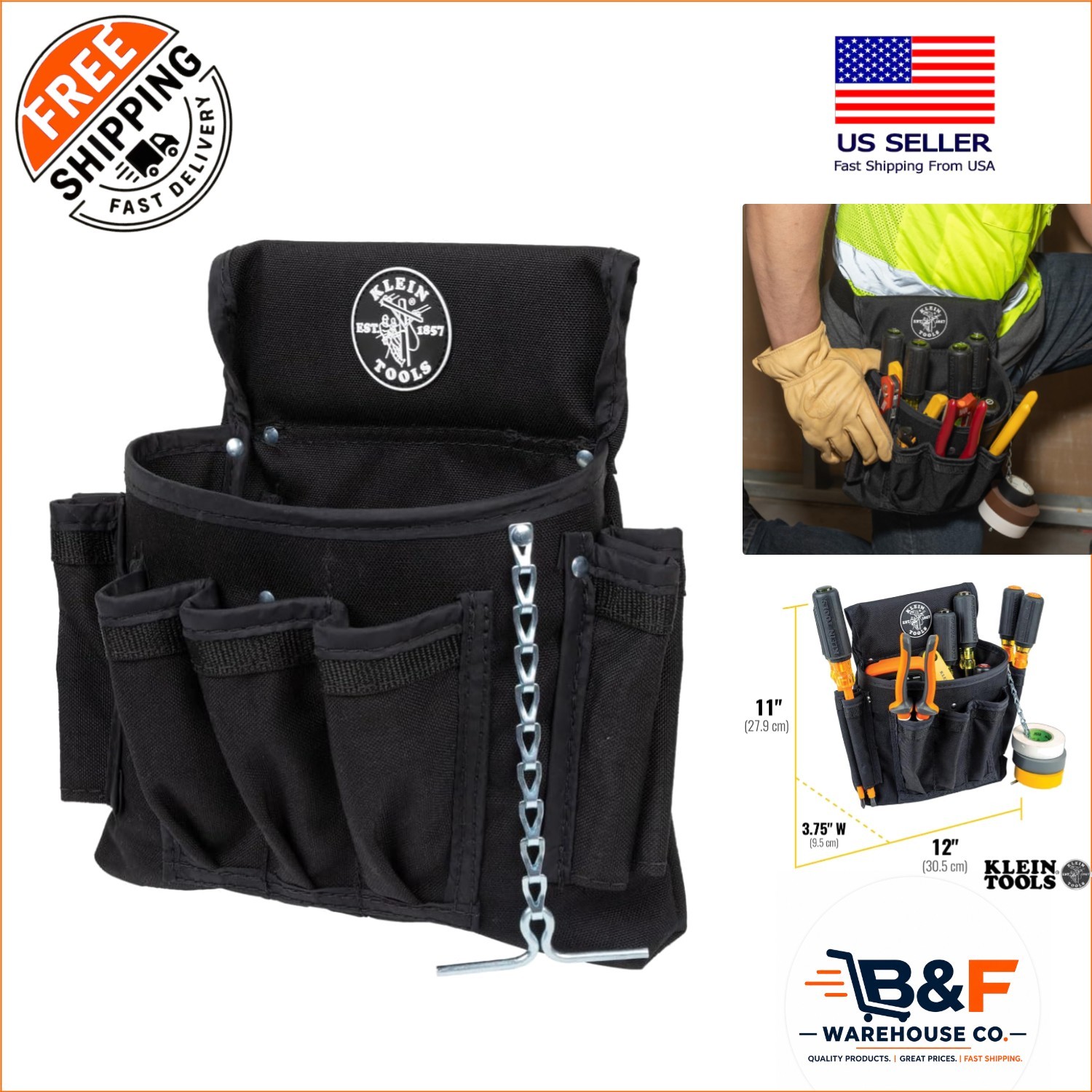 Klein Tools 5719 Powerline 18-Pocket Utility Pouch – Durable Cordura Design