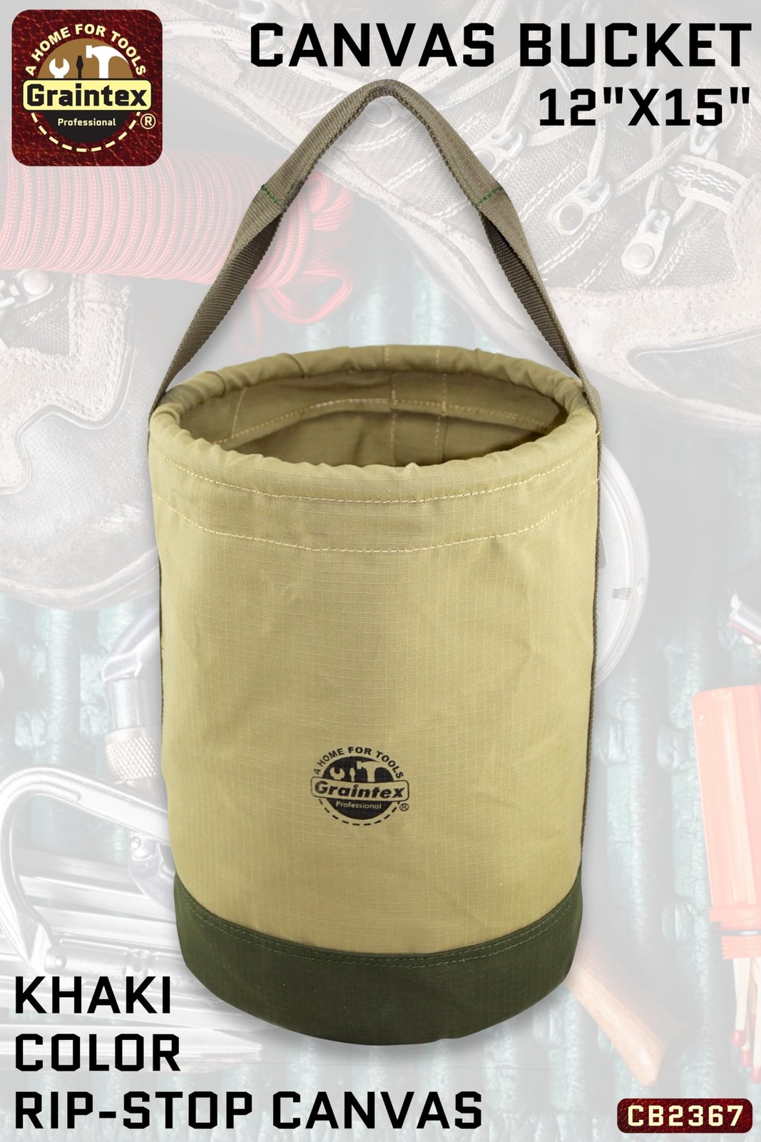 Canvas Utility Bucket 12×15 Inch Round Tool Bag Reinforced Base Carry Handle