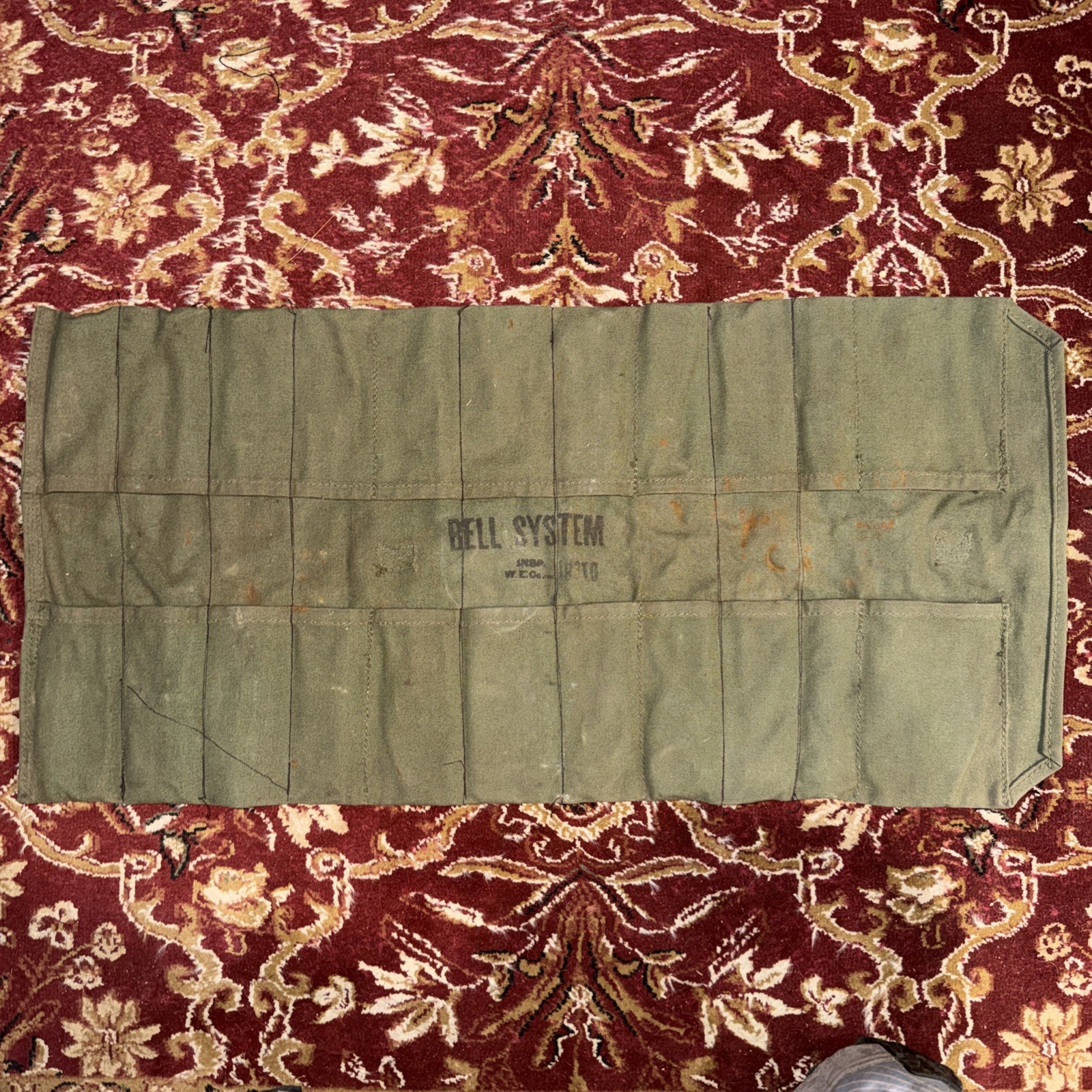 Vintage Bell System Green Canvas 20 Slot Tool Roll