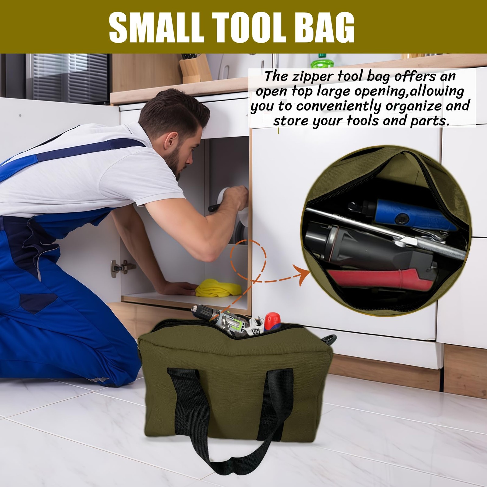 BLIRITEL 20 Inch Army Green Wide Mouth Tool Bag