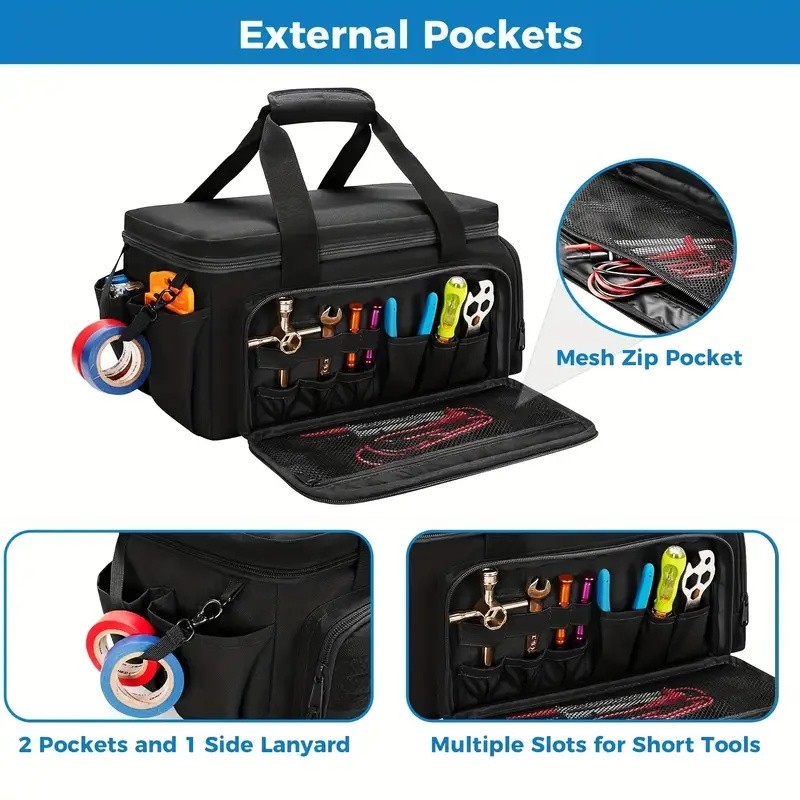Hyper Tough 14-inch Polyester Tool Bag, with Full-Length Zipper and Double Strap