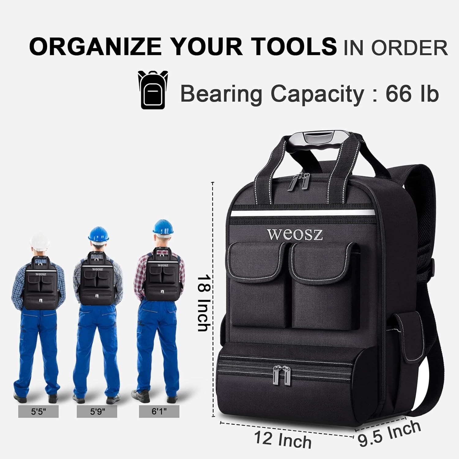 Tool Backpack for Men 18 Inch Heavy Duty Waterproof Multiple Pockets Tool Bag Or