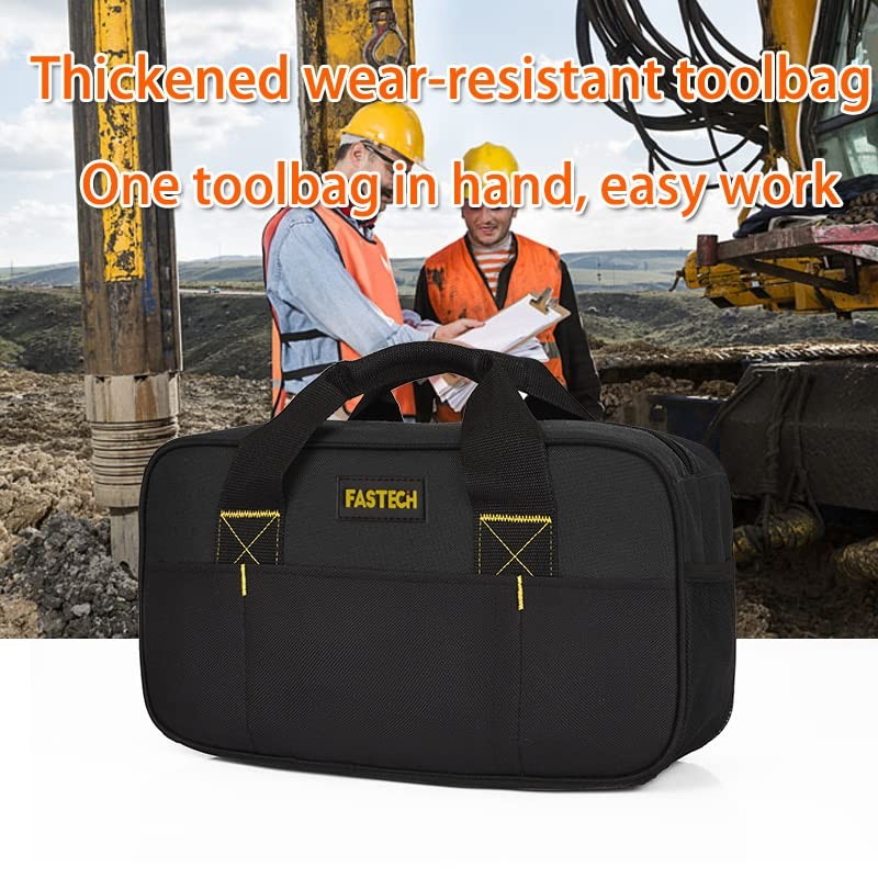 Heavy Duty Tool Bag 14Inch Wide Mouth Waterproof Organizer Black Electrician