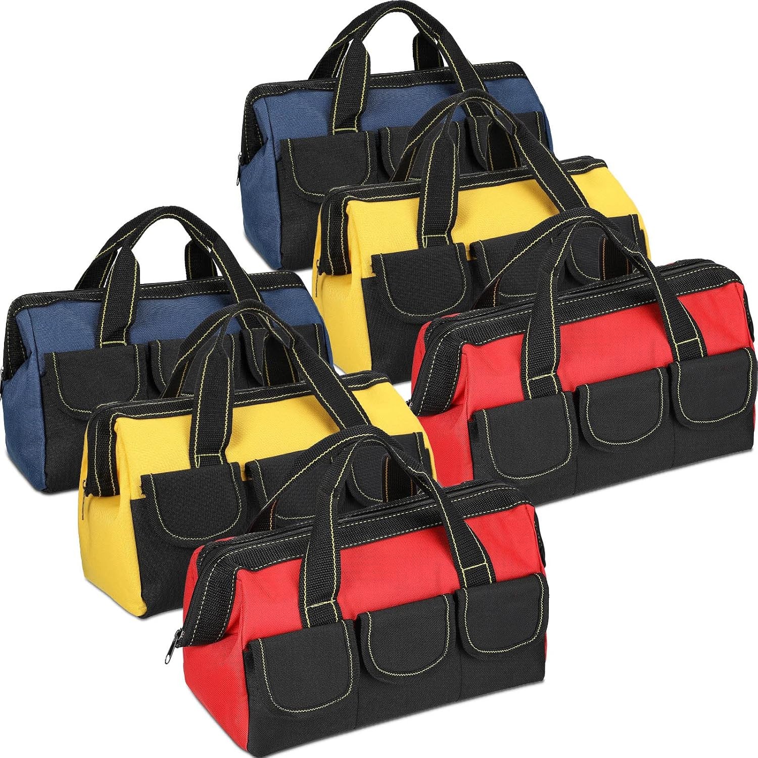 6 Pcs Tool Bag Men Women Heavy Duty Tool Tote W/ Waterproof Hard Bottom Multi