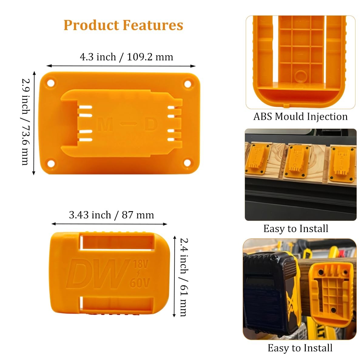 6pcs Tool Holders and 6pcs Battery Holders for Dewalt 20V/60V & Milwaukee M18…