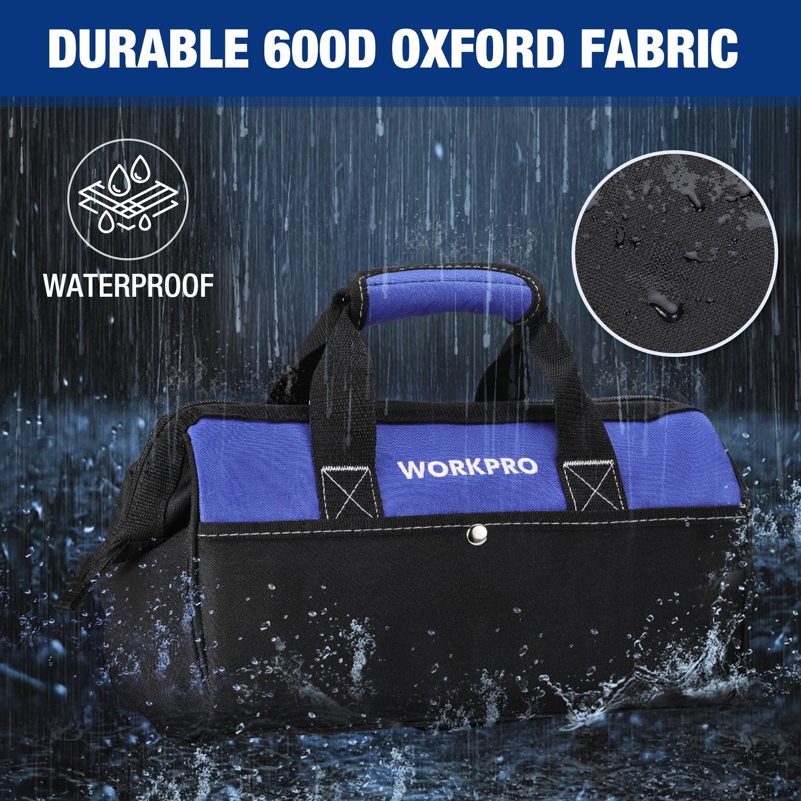 WORKPRO 13-inch Tool Bag, Wide Mouth Tote Bag with Inside 13-Inch, Blue