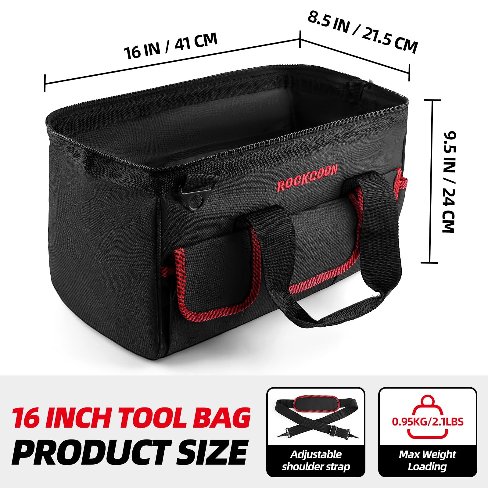 ROCKCOON Tool Bag 16”, Multi-pocket Organizer with Shoulder Strap, Red