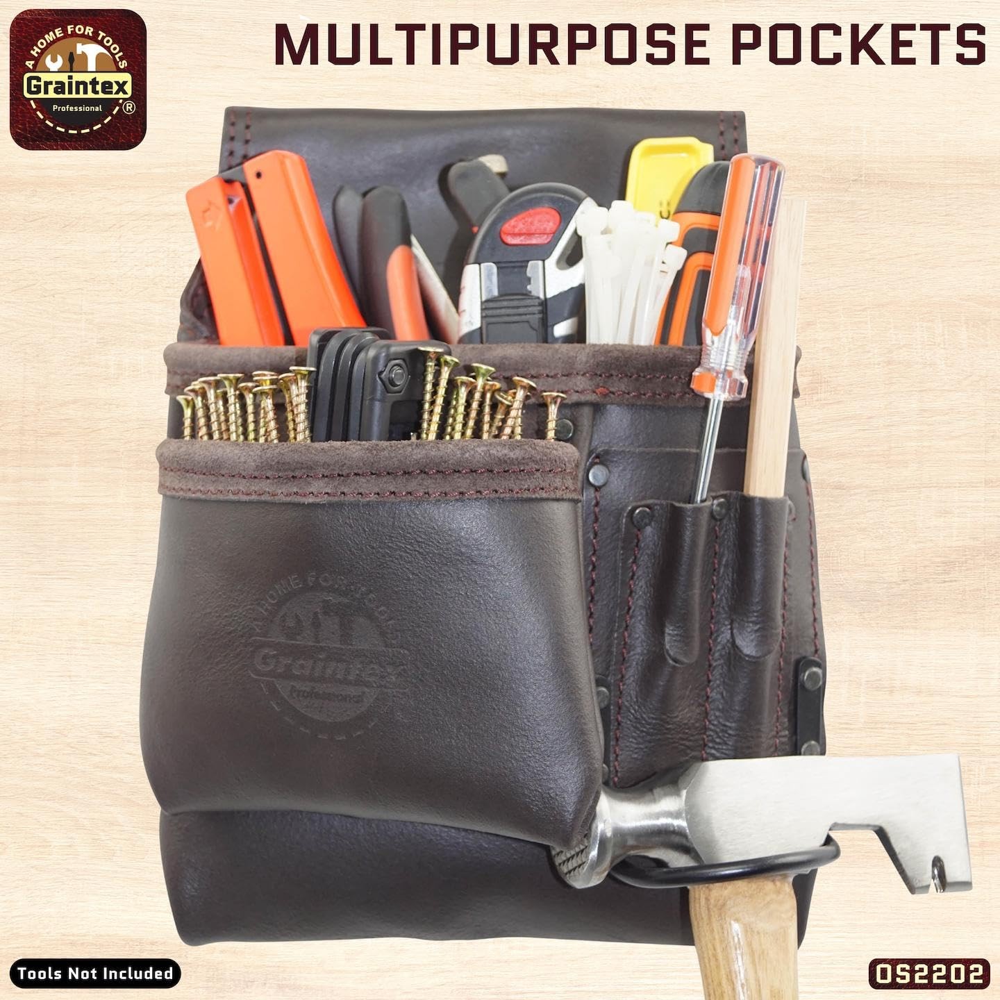 Graintex OS2202 5 Pocket Left Handed Oil Tanned Leather Nail & Tool Pouch Dark B