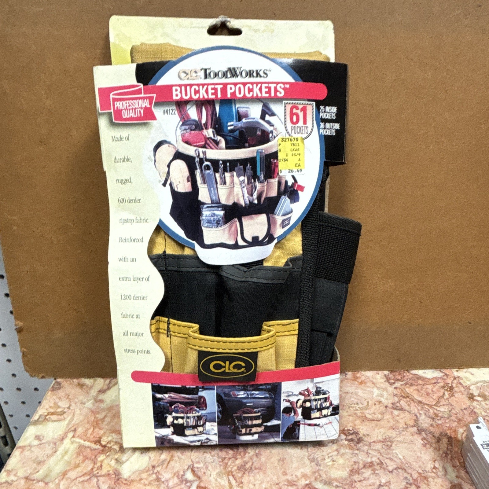CLC ToolWorks 4122 Bucket Pockets Tool Bucket Organizer 61 Pocket Yellow/Black