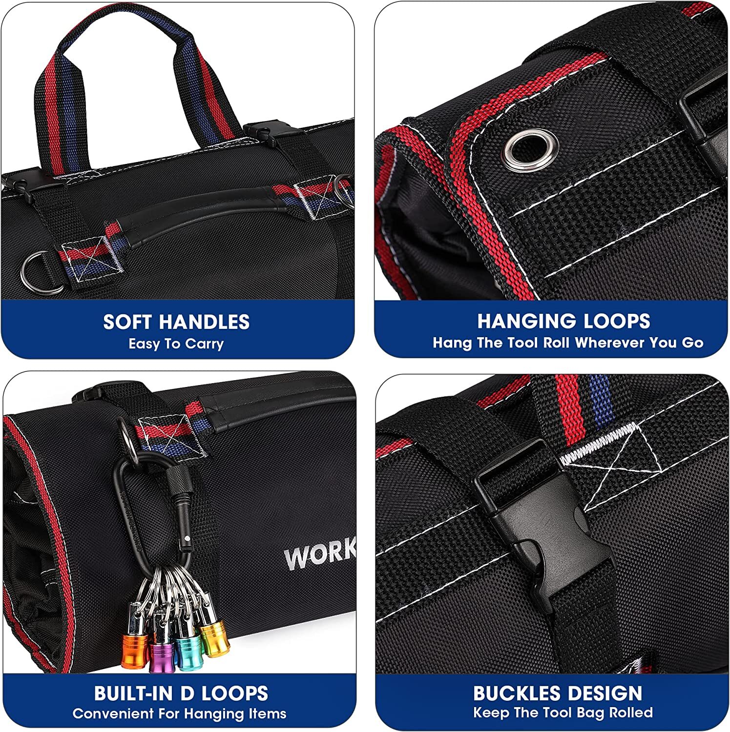 WORKPRO Roll Up Tool Bag Heavy Duty Tool Pouches Tool Bag Organizer W/ 6-Pockets