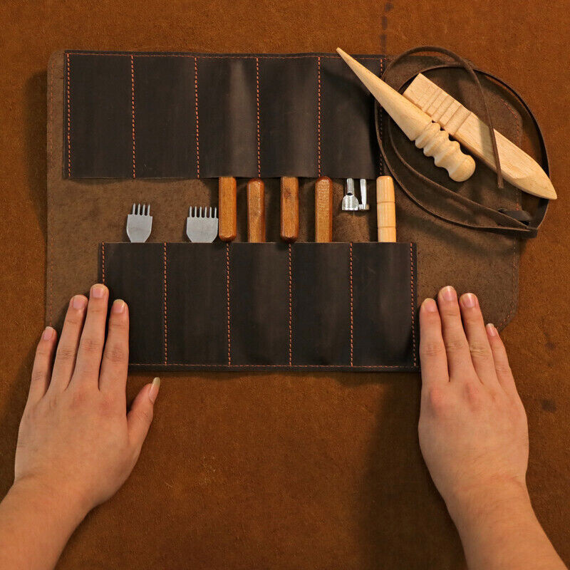 Leather Wood Carving Knives Roll Tools Organizer Knife Carrier Pouch-Xmas Gift