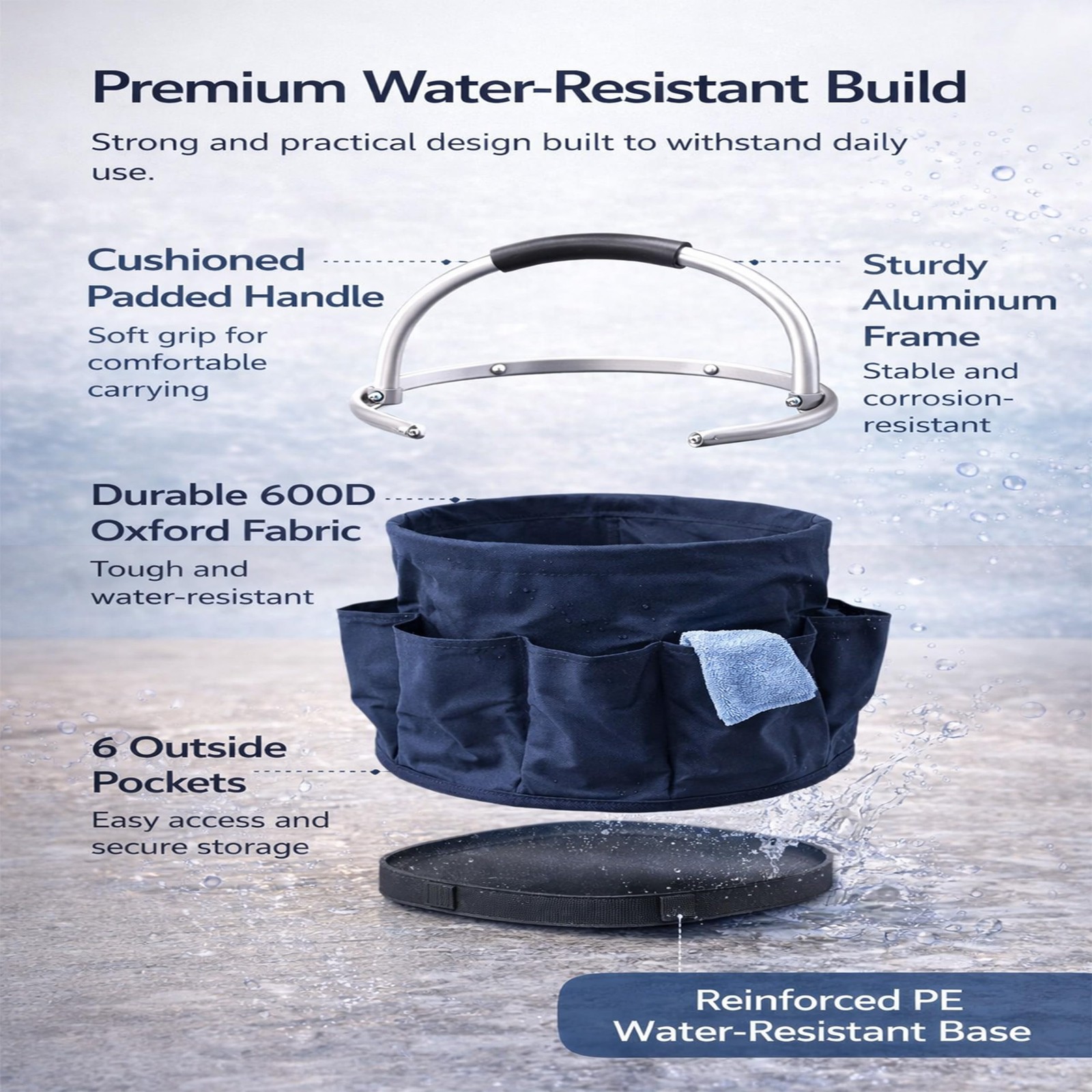 Cleaning Caddy with Handle, Foldable 17L Cleaning Supplies Basket with 6 Pockets