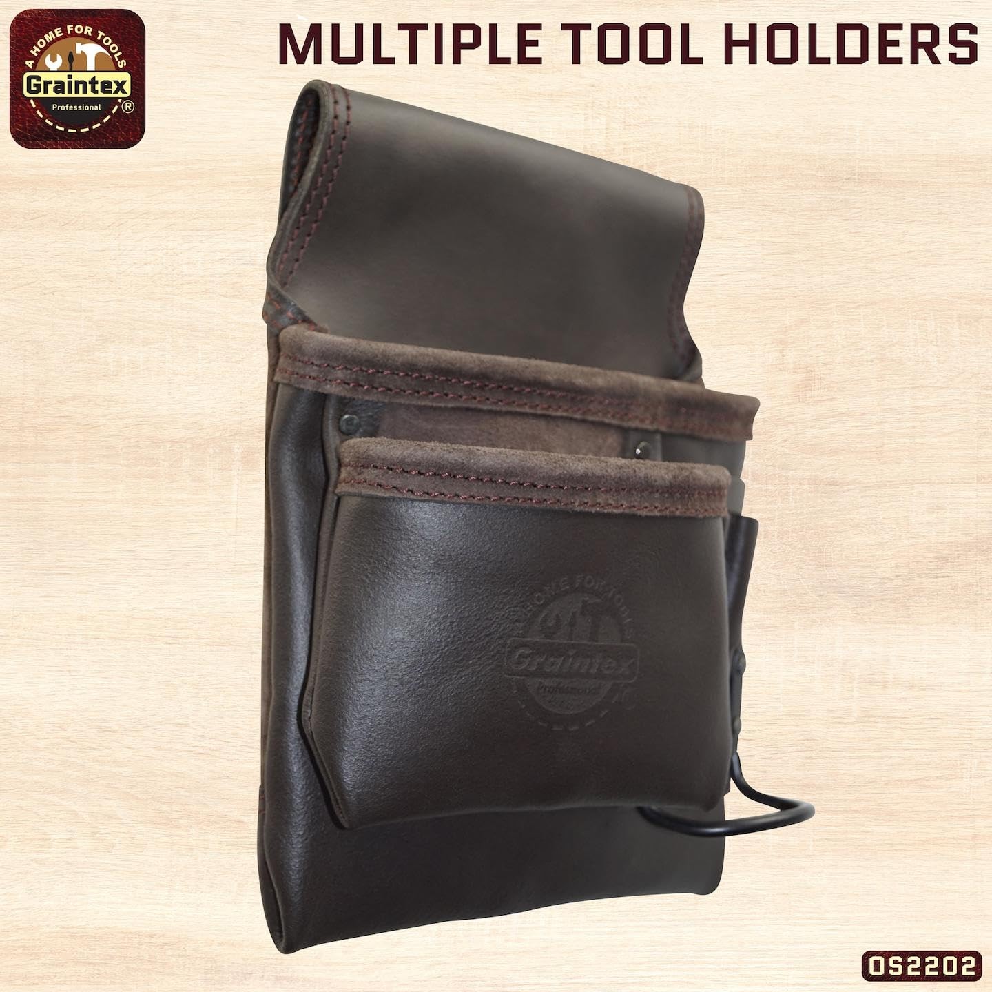 Graintex OS2202 5 Pocket Left Handed Oil Tanned Leather Nail & Tool Pouch Dark B