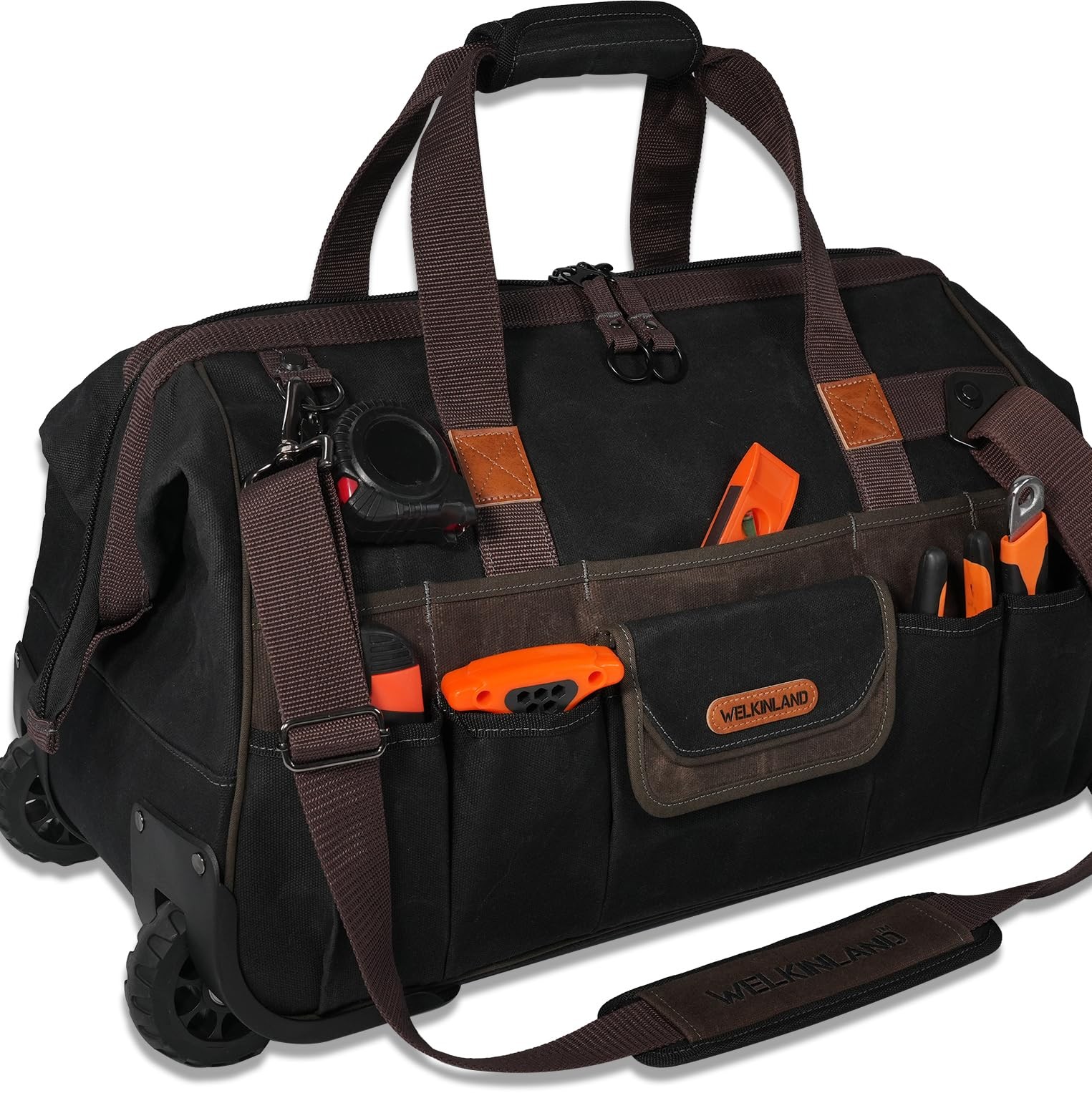 WELKINLAND 48Pockets Tool Bags With Wheels, 22Inc