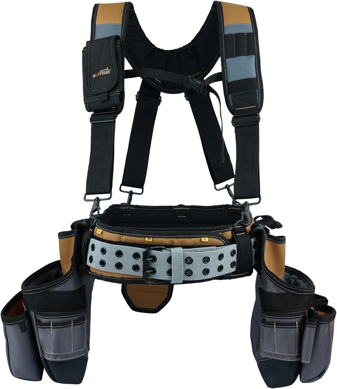 28-Pocket Heavy-Duty Tool Belt & Padded Suspenders for Professionals – Khaki