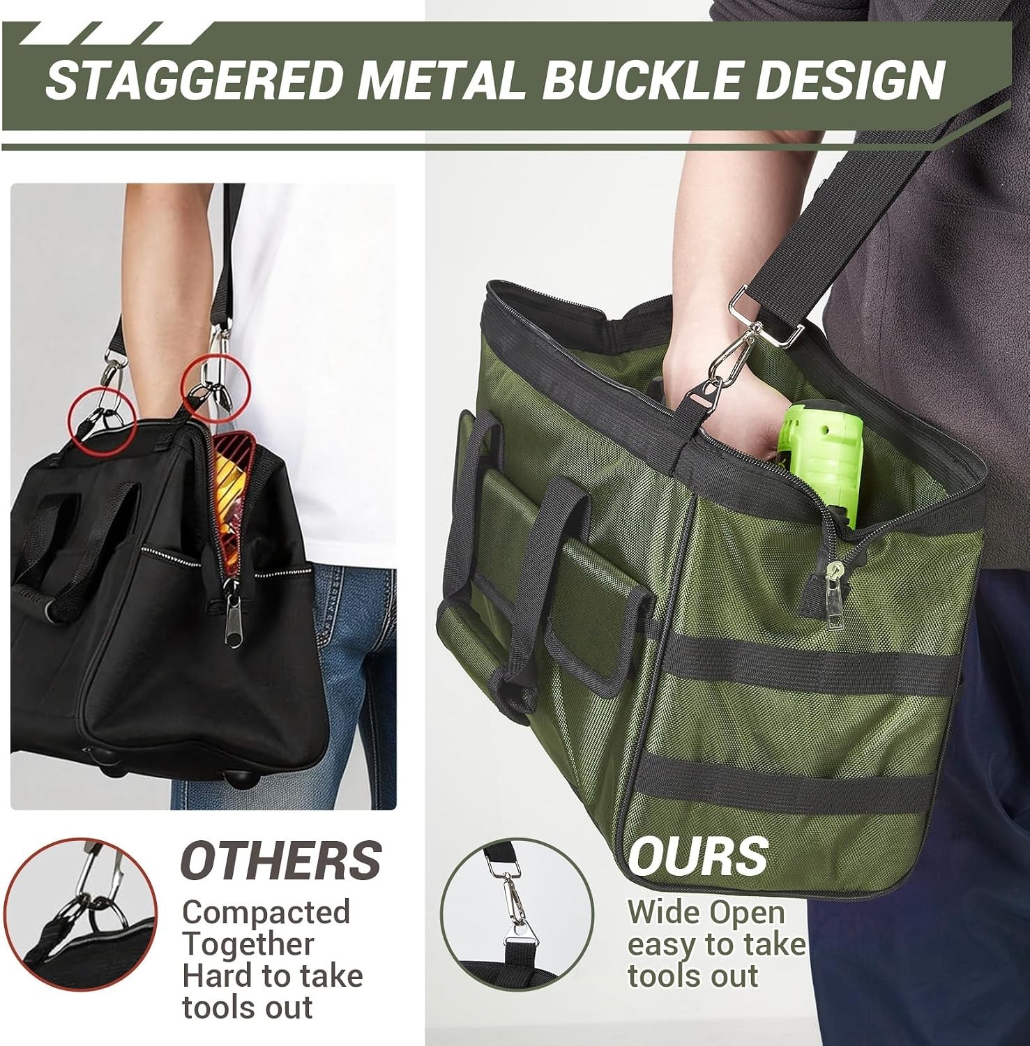 15in Heavy Duty Tool Bag Portable Tote Adjustable Shoulder Strap Soft Handle
