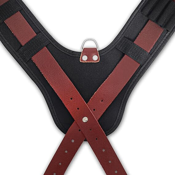 Leather Tool Belt Suspenders Padded with 4 Detachable D-Loop for Construction