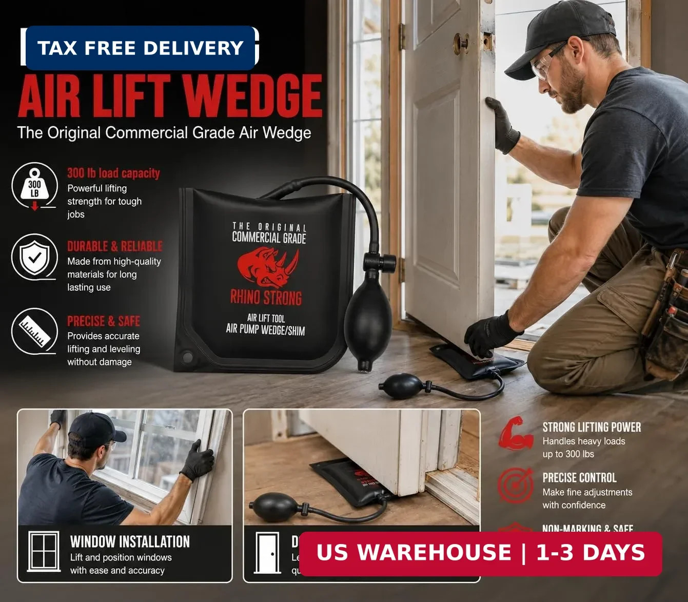 The Original Rhino Strong Commercial Grade Air Wedge Bag Pump Professional Level