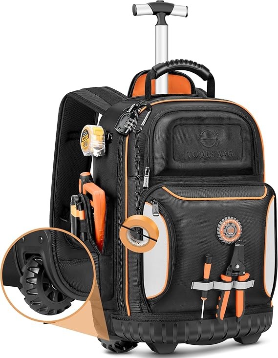 Tool Backpack with Wheels Rolling 75 Pockets Lock