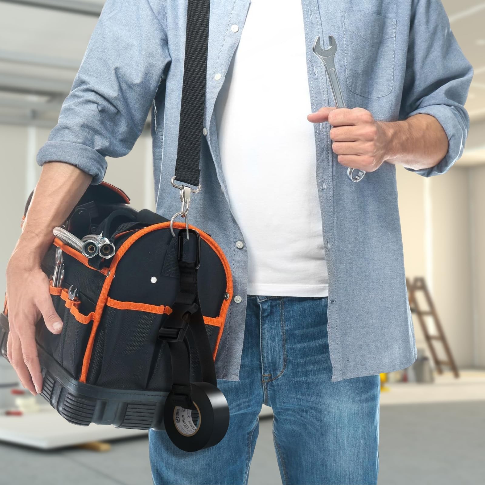 Electrical Tape Holder for Tool Belts, Thong with Carabiner Clip