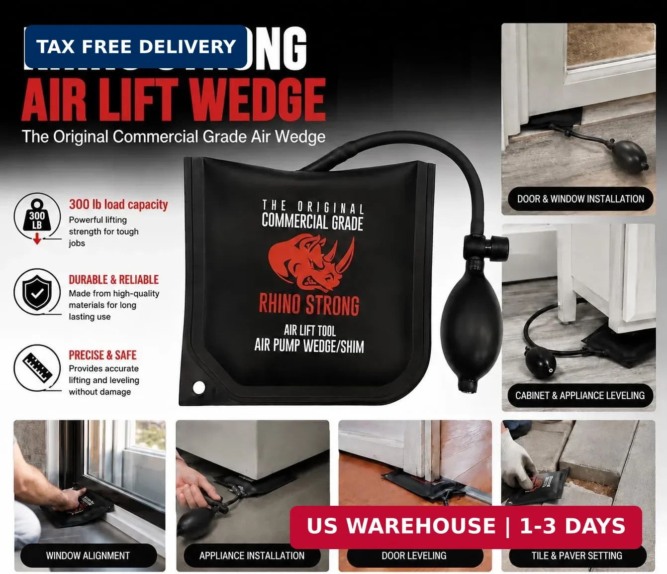 The Original Rhino Strong Commercial Grade Air Wedge Bag Pump Professional Level