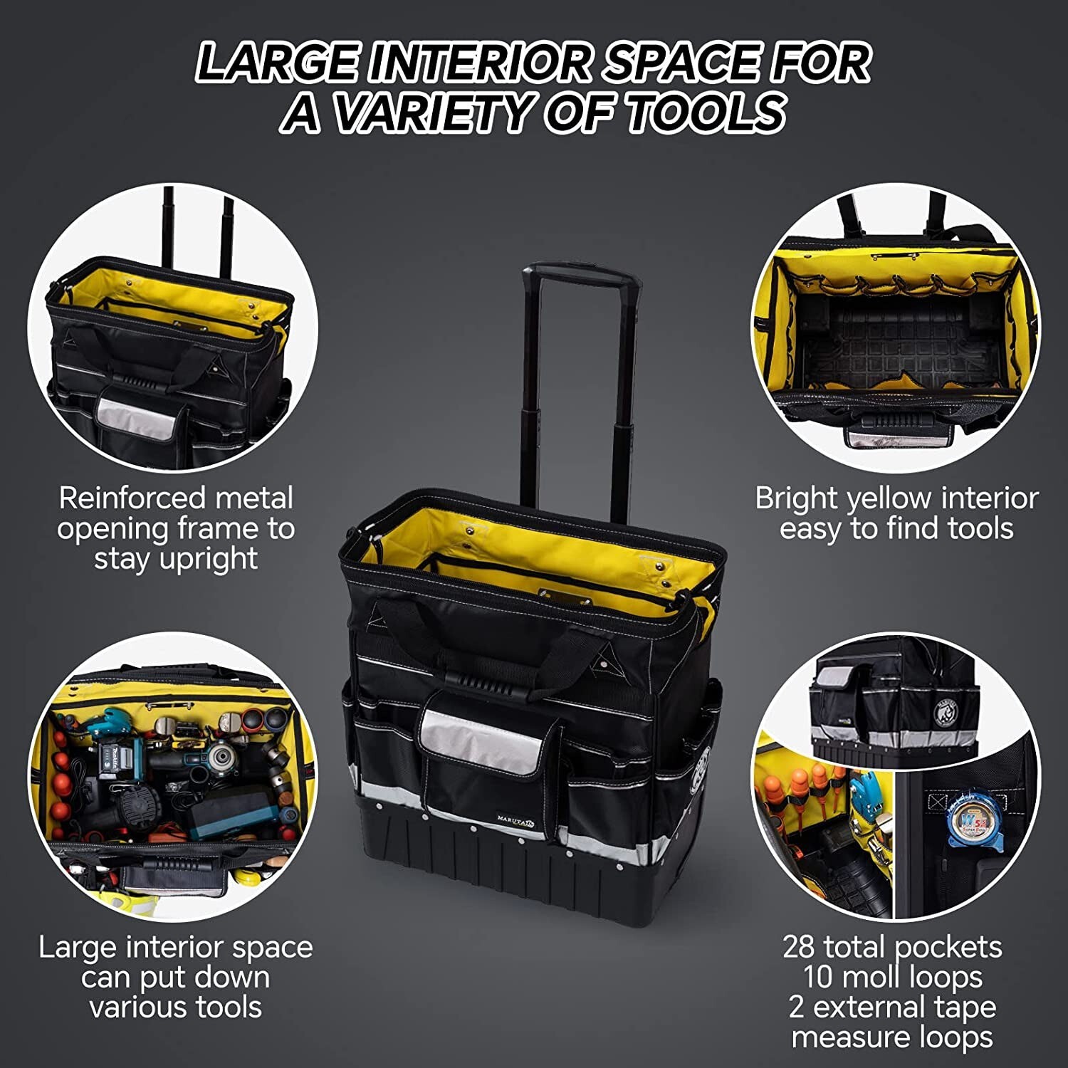 18” Rolling Tool Bag with Wheels Storage Organizer Rolling Tool Tote,
