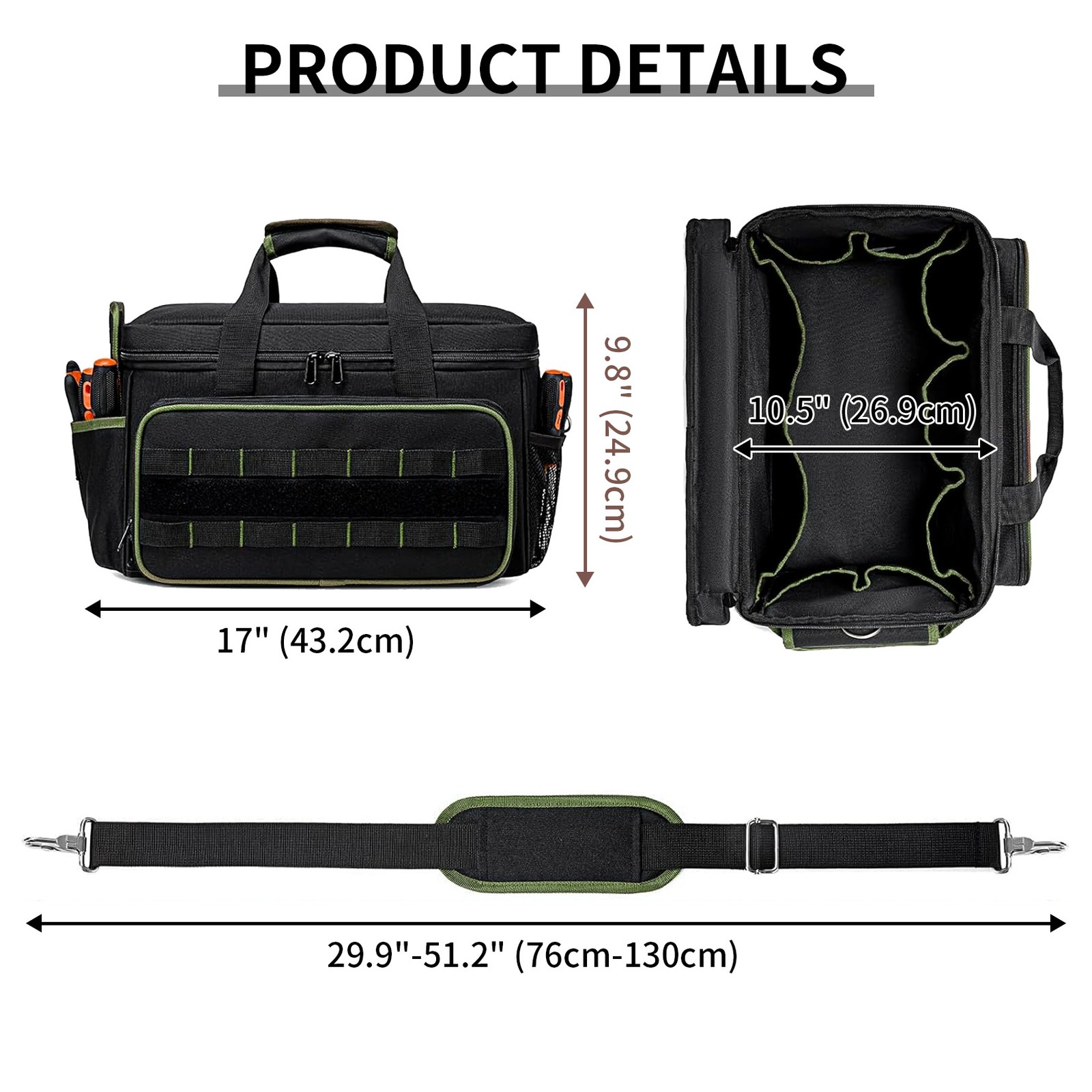 GRAVEE 17 Inch Durable Tool Bag with Padded Handle Large Multi-Pocket Organizer