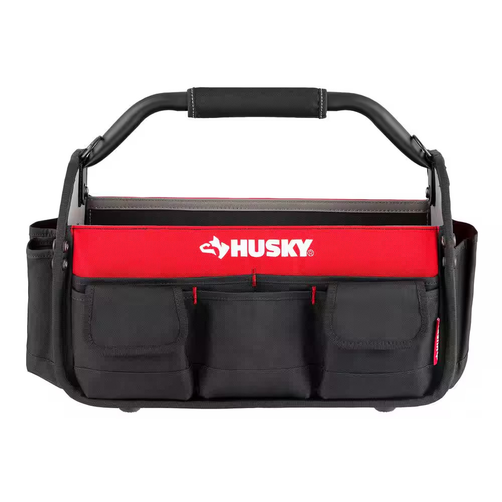 Husky 17 in Open Top Tool Bag 18 Pocket Water Resistant Tote w/ Rotating Handle