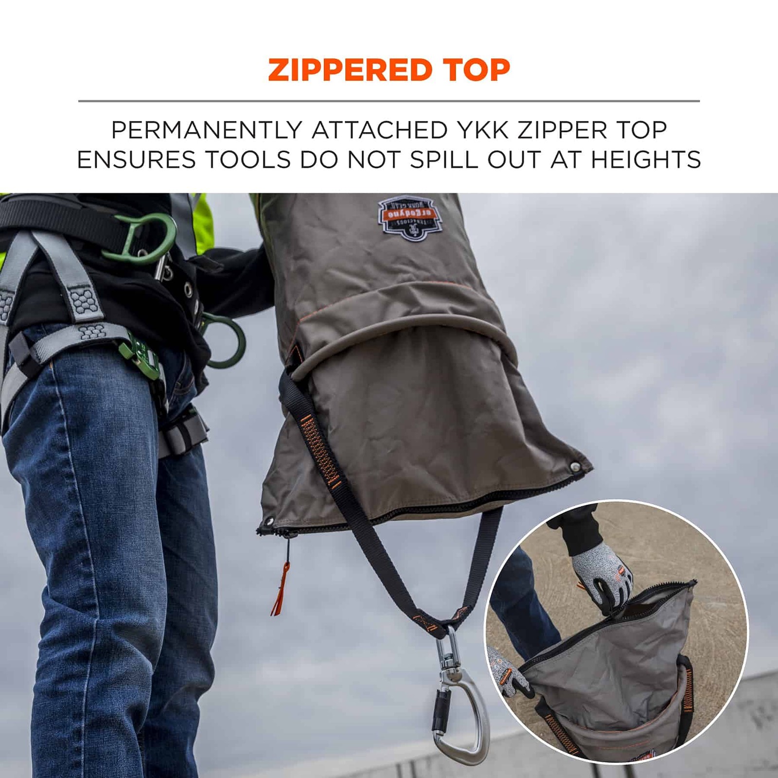 Arsenal 5976 XL Nylon Hoist Bucket Tool Bag – Swiveling Carabiner, Zipper Top