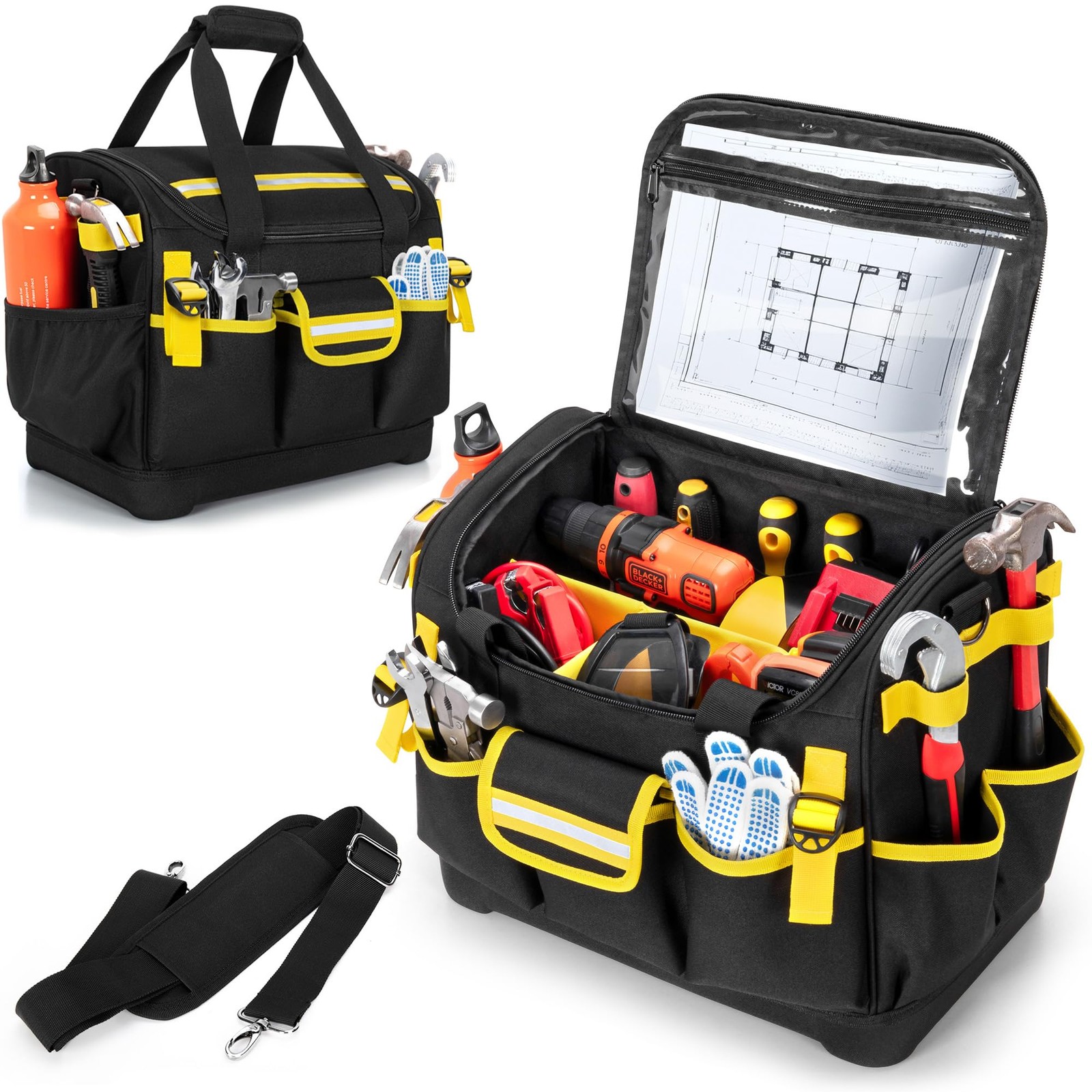15-Inch Tool Organizer Bag with Hard 15.3″x9″x12.6 inches, Black