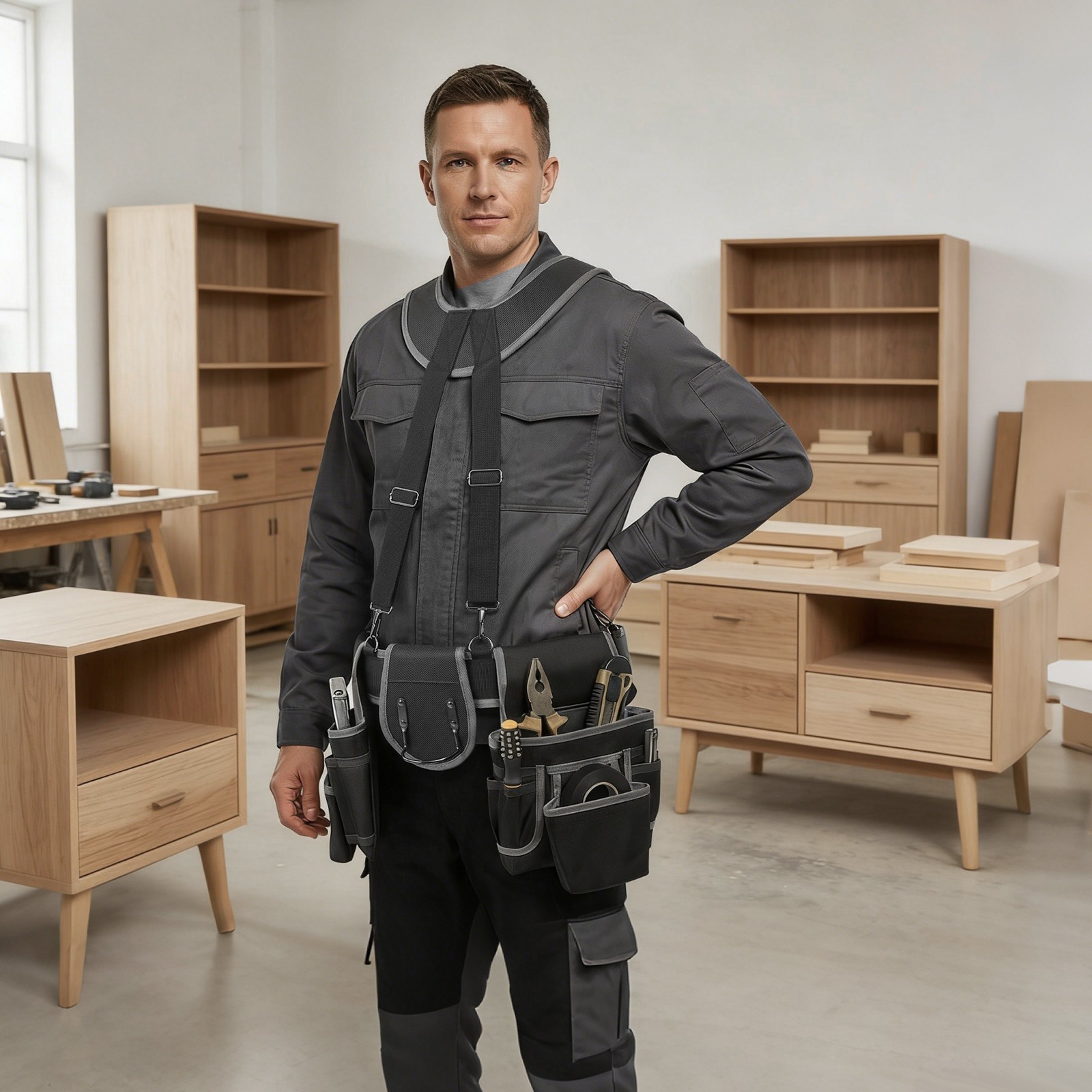 Tool Belt with Suspenders Multifunctional Electrician Tool Bag Heavy Duty Tool
