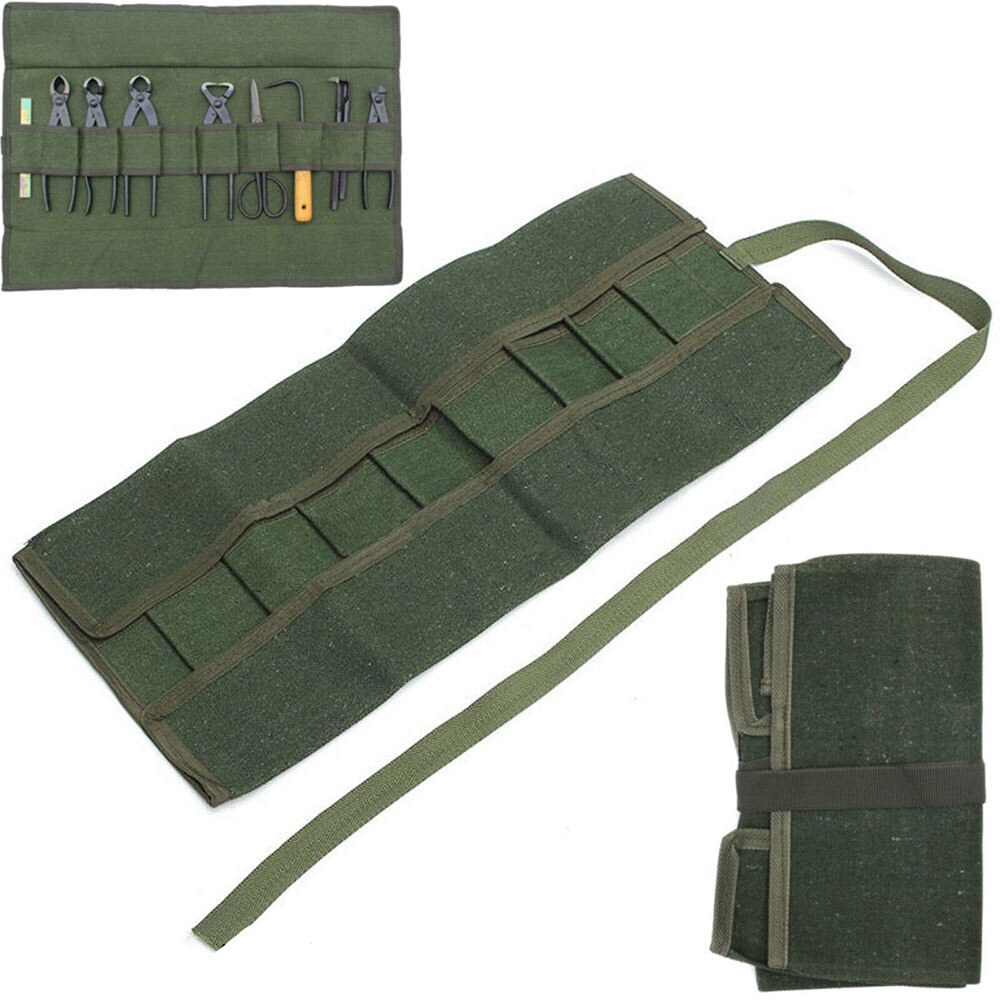 10Pocket Canvas Spanner Wrench Tool Roll Up storage bag Organizer Pouches Case~
