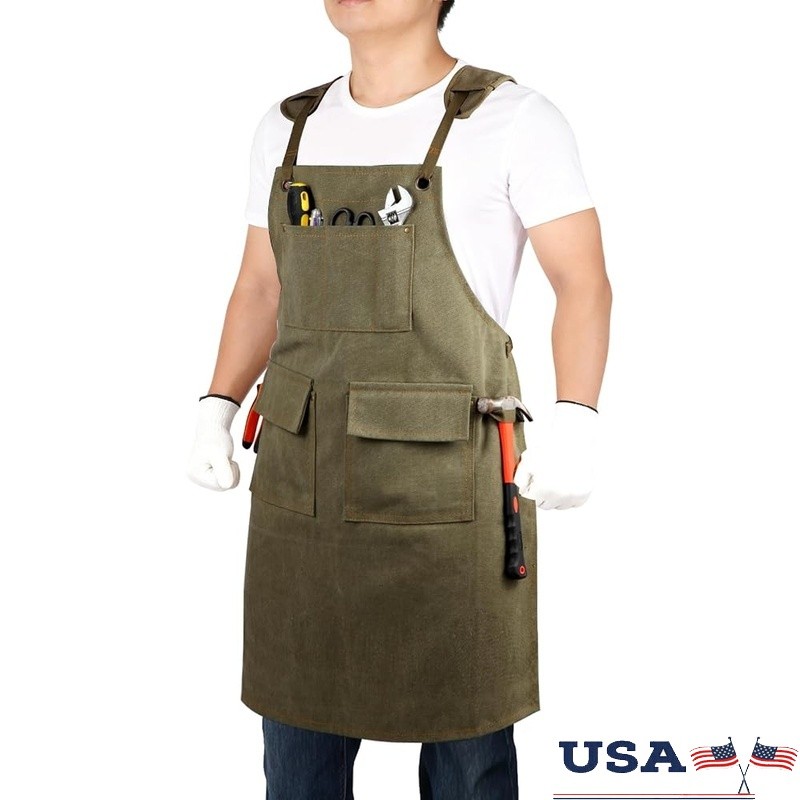 Waterproof Work Apron Adjustable Straps 4 Pockets Carpenters Technicians New