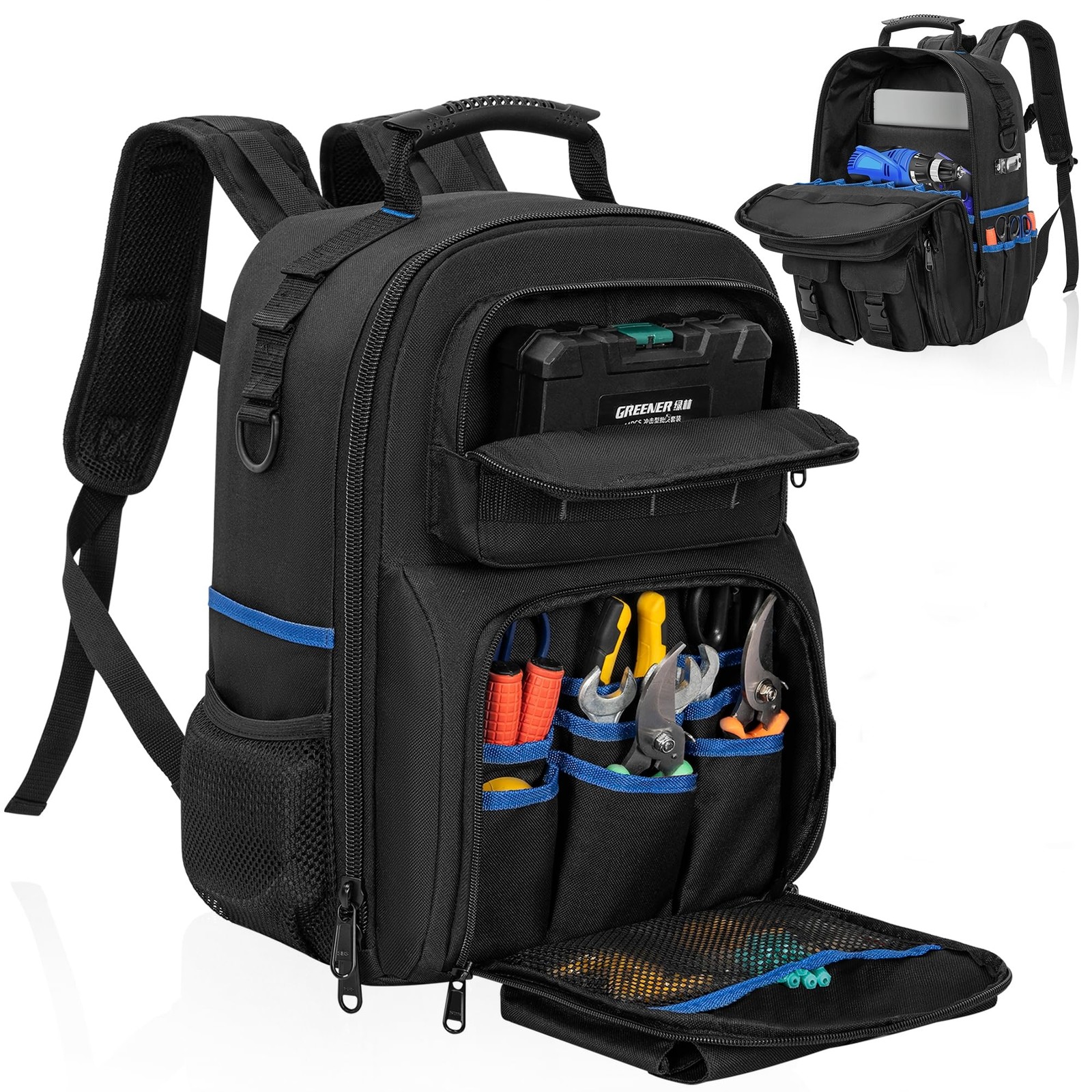 Heavy Duty Backpack Tool Bag, Water-resistant Tool Backpack Bag with Padded S…