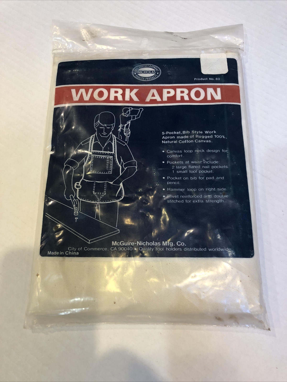 NOS McGuire Nicholas Cotton Canvas 5 Pocket Bib Apron w/ Hammer Loop # 83