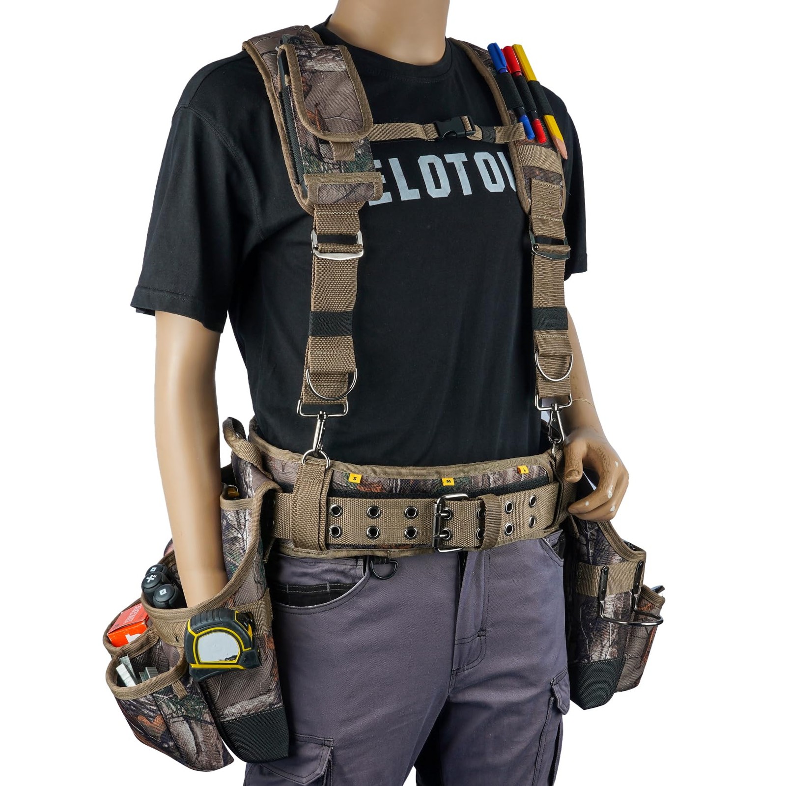 Camo Tool Belt with Suspenders Camouflage Tool Bag Supenders Framers Comb Apr…