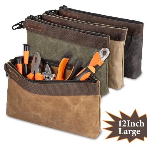 Waxed Canvas Tool Pouches 4 Pack – 11-Inch Heavy-Duty Zipper Tool Bags Set,
