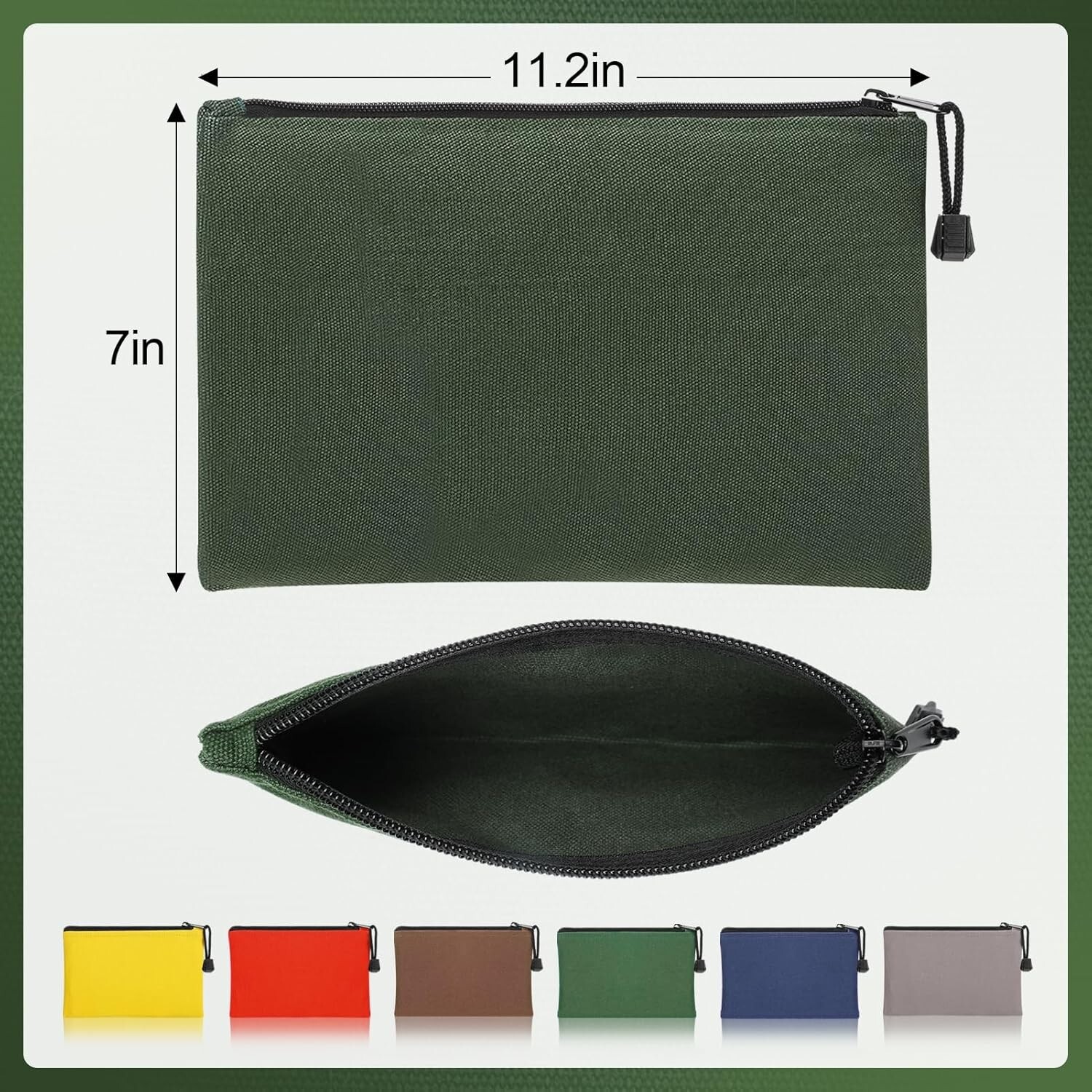 6 Pack Canvas Tool Bags – Heavy Duty Zipper Pouches, 11.2”x 7” Multicolor Set